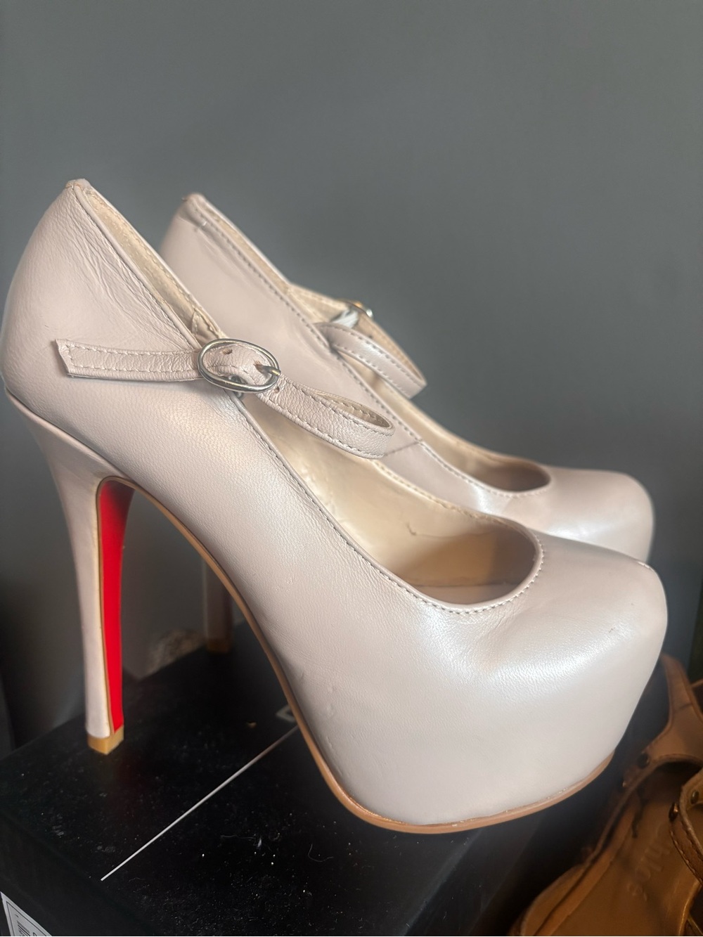 Christian Louboutin Pale Nude Mary Jane Platform Pumps w/ Red Soles: NEVER WORN